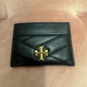 Tory Burch Kira chevron Quilted Black Card Holder with Gold Logo